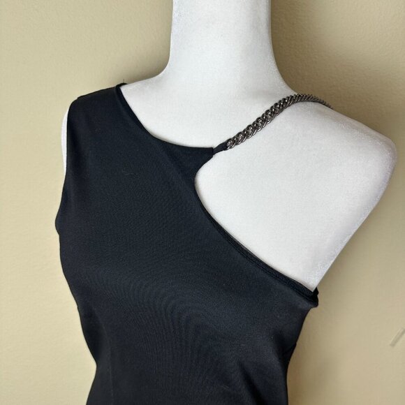 TopShop Chain Detail Asymmetrical Neck Bodycon Sheath Dress Size 8 Knit - Picture 4 of 13
